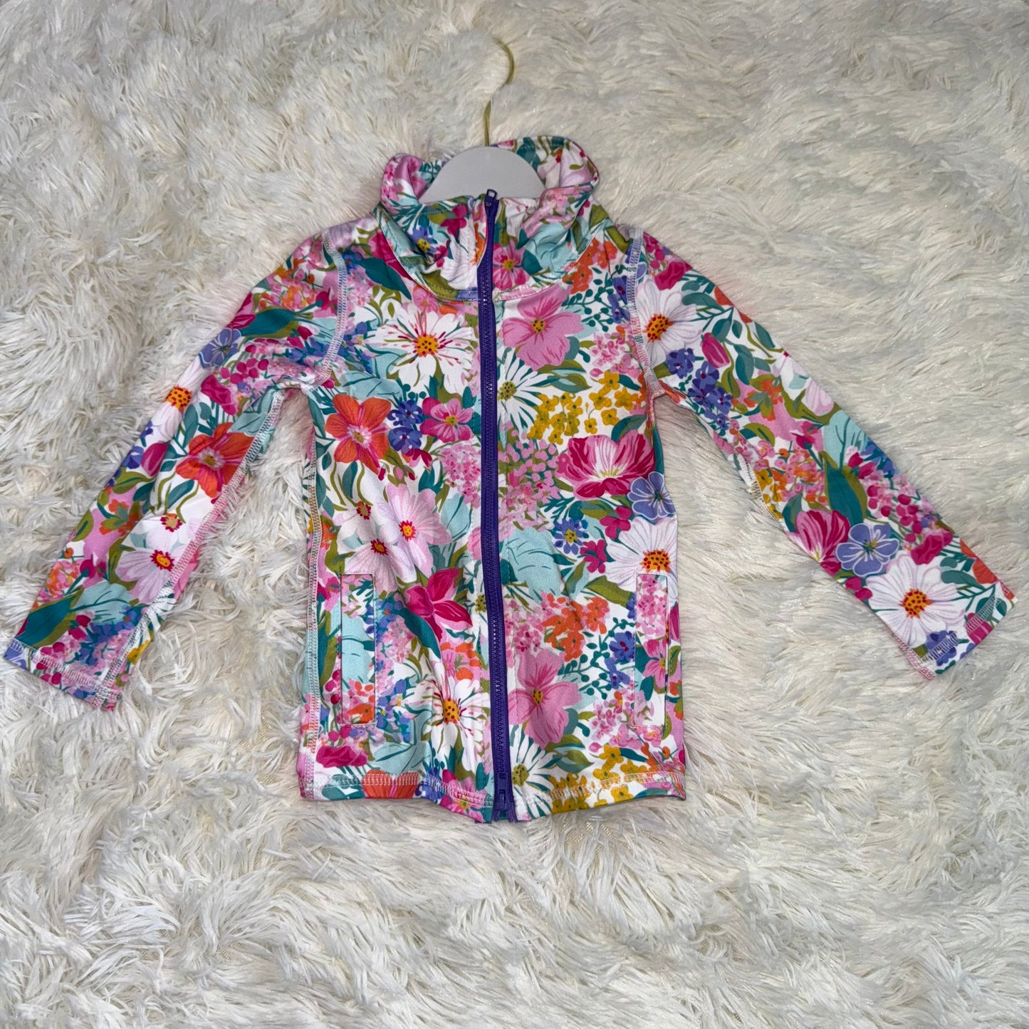 11.8 RST GT1061 Baby Girls Long Sleeves Pink Lavender Floral Pockets Zipper Yoga Jackets