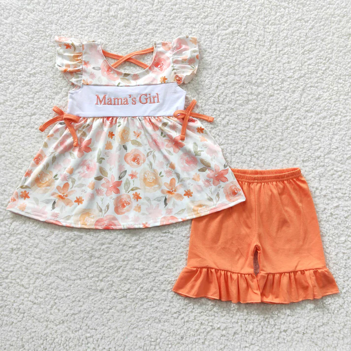 Mommy's Girl Orange Floral Dresses Rompers Clothes Sets