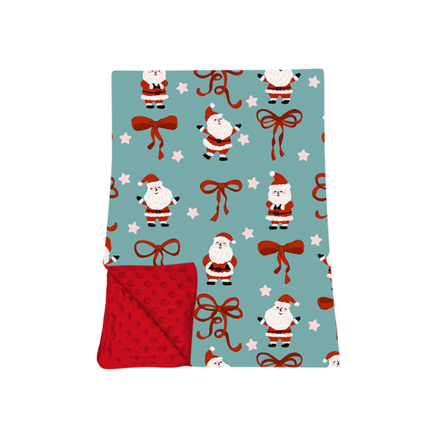 (Preorder new) No moq Baby Girls Santa Bow Star Print Long Sleeve Christmas Pajama Set Romper Blankets