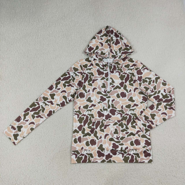 GT1711 RTS NO MOQ (In stock)Adult Men Deer Ducks Dogs Camo Hunting Zip Pocket Hoodies Top