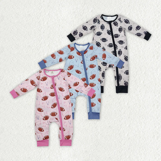 Baby Infant Toddler Football Zip Bamboo Rompers