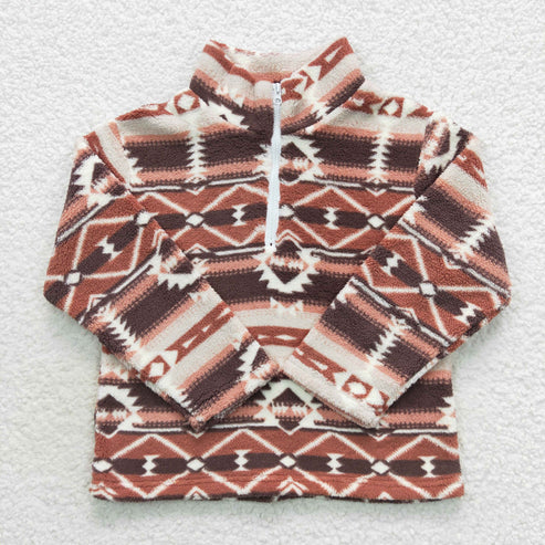 11.27 RST Baby Kids Children Aztec Western Thick Zip Sherpa Pullovers Tops
