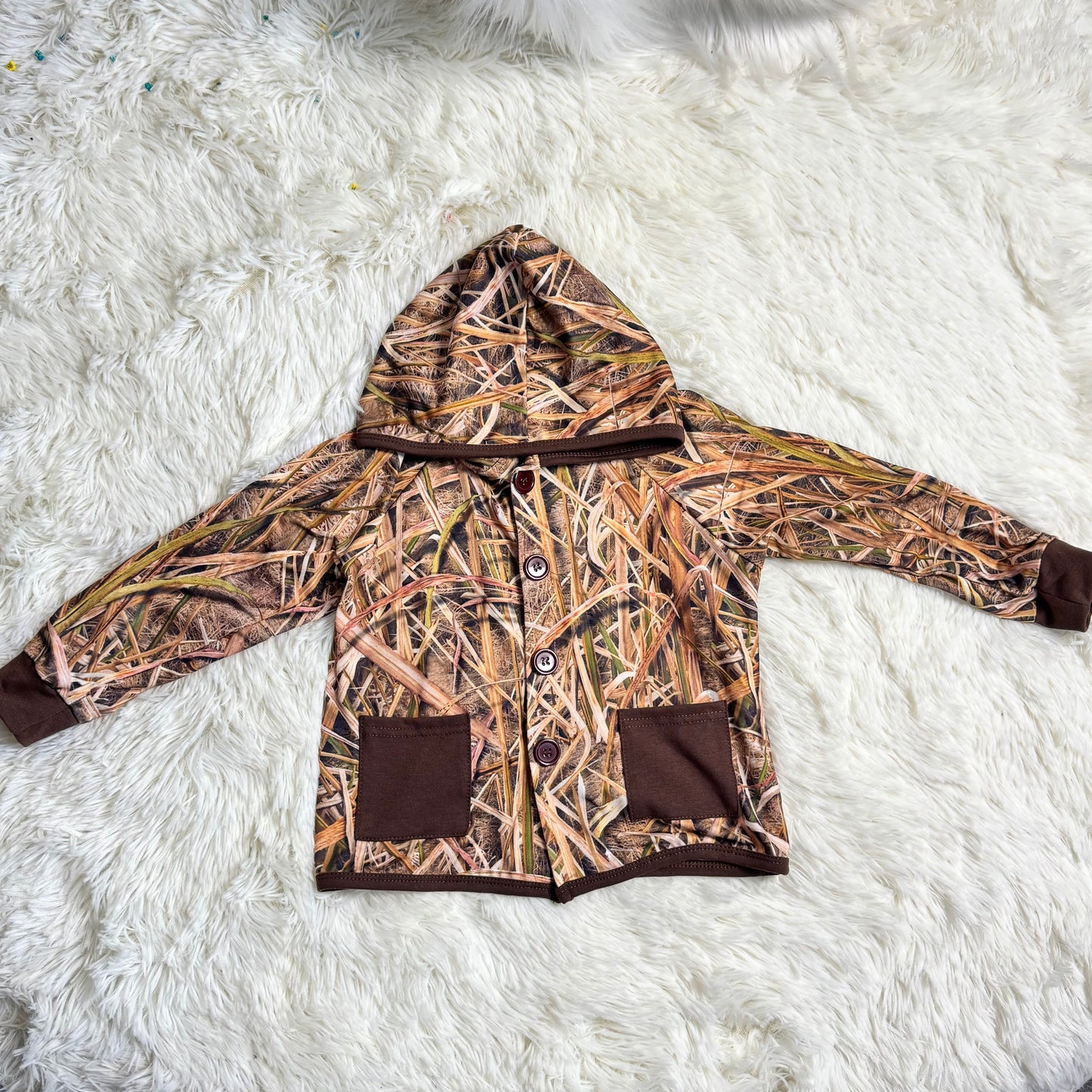 12.15 RST BT1443 Baby Boys Southern Leaves Camo Button Pockets Hoodie Jackets Tops