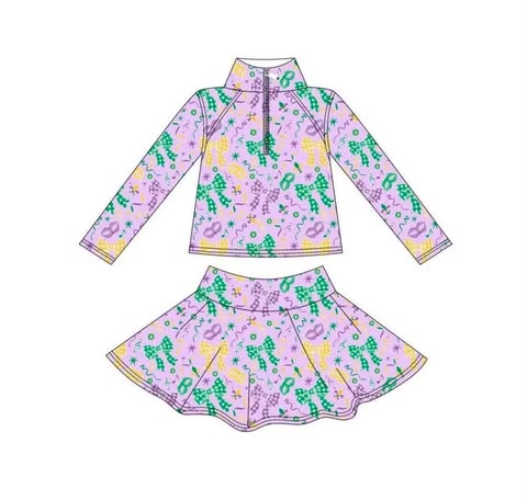 AACNMS01 (Preorder new) No moq Baby Girls Color‑Block Tracksuit Girls All Over Print Top Skirt