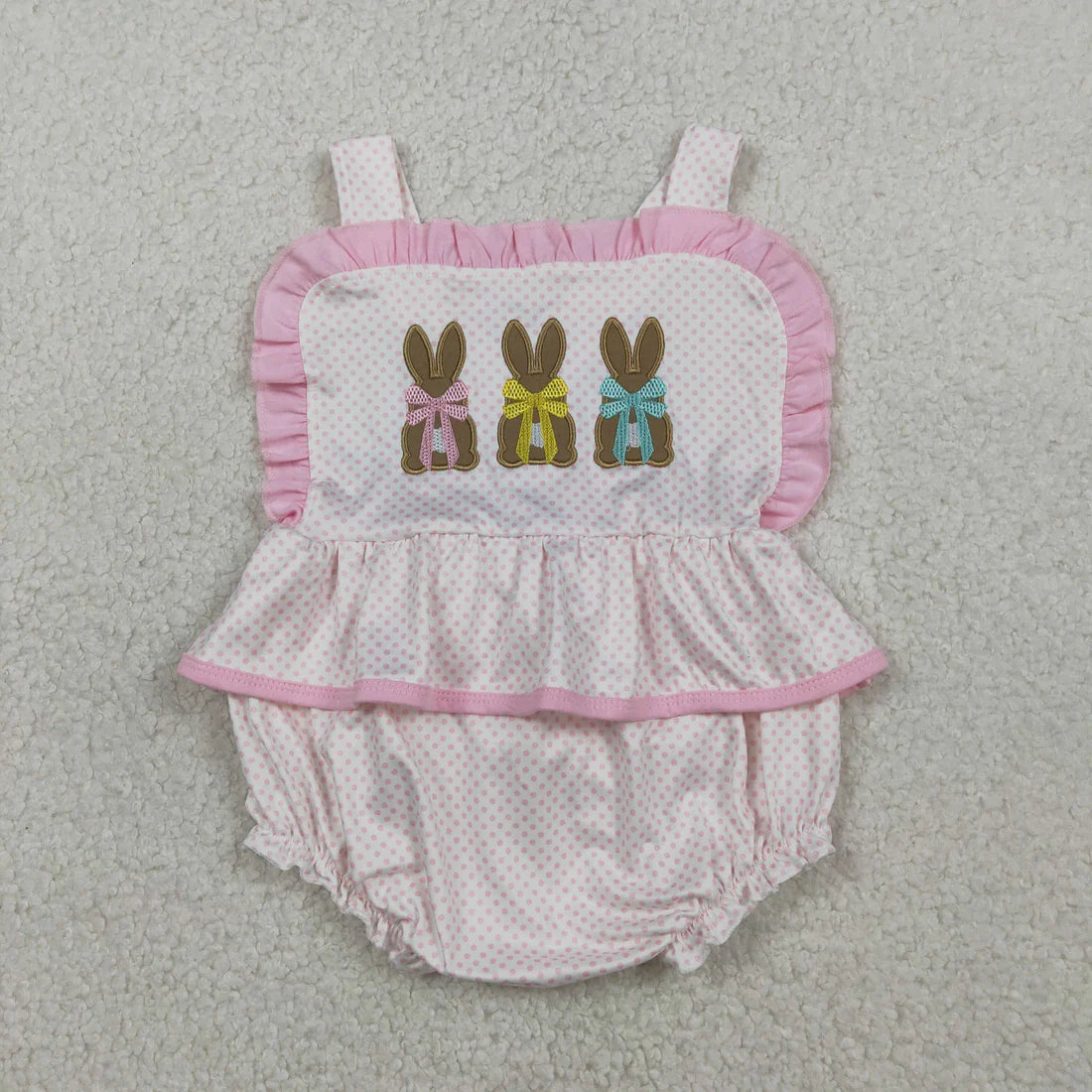 1.21 RTS Sibling Baby Girls Embroidery Bow Rabbits Tunic Pockets Shorts Easter Clothes Set Rompers