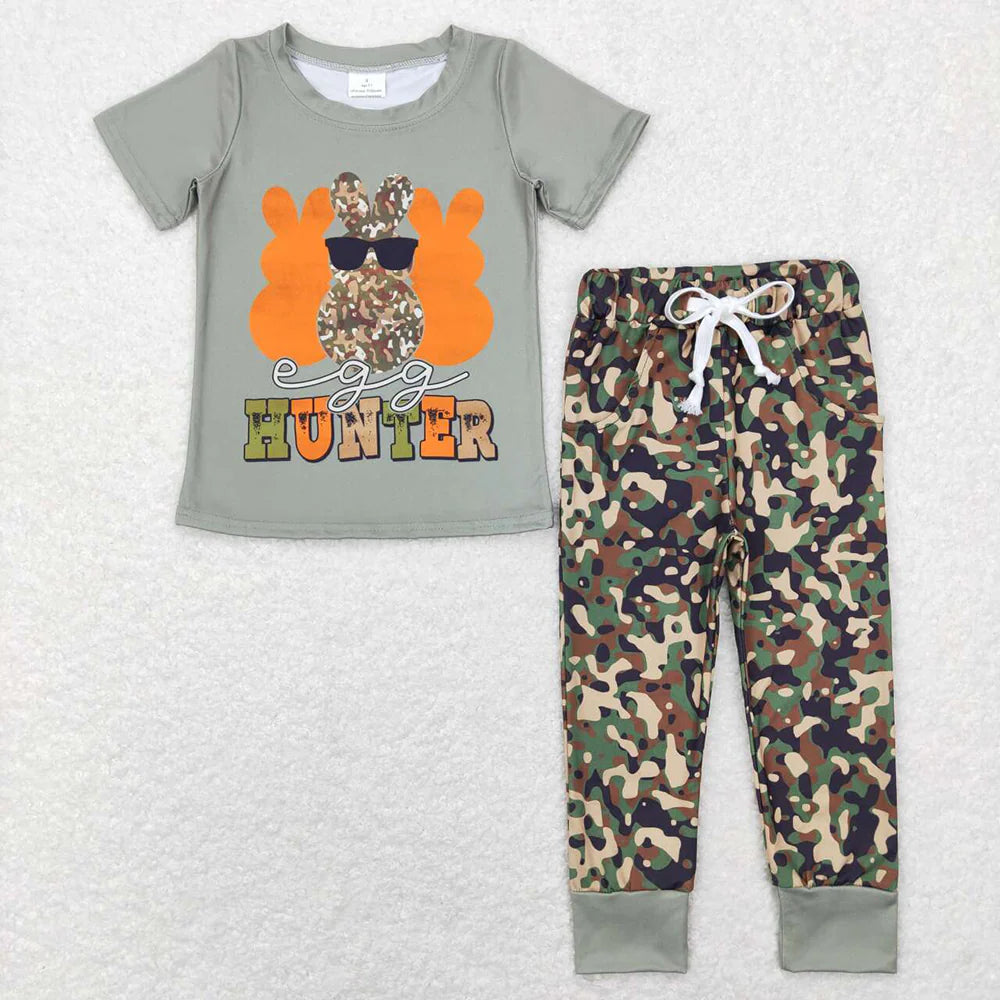 2.11 RTS Sibling Baby Girls Boys Easter Rabbit Hunter Shirts Tops Camo Pants Clothes Sets