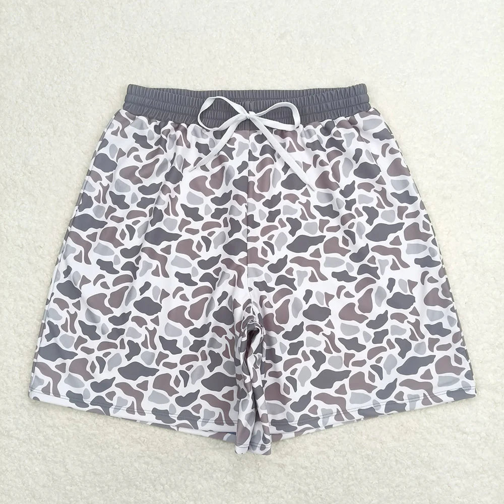 USA Warehouse (IN STOCK) S0403 Adult Man Grey Camo Bottom Trunk Drawstrings Shorts Swimwear