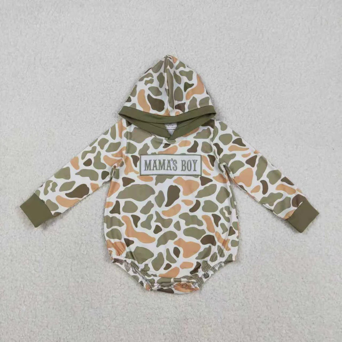 12.1 RTS Sibling Baby Boys Embroidery Mama's Boy Orange Camo Pockets Pant Clothes Sets Hoodie Romper