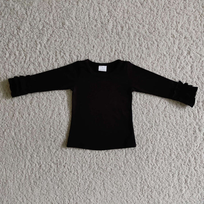 Black solid color three-layer lace long-sleeved top & shorts & trousers