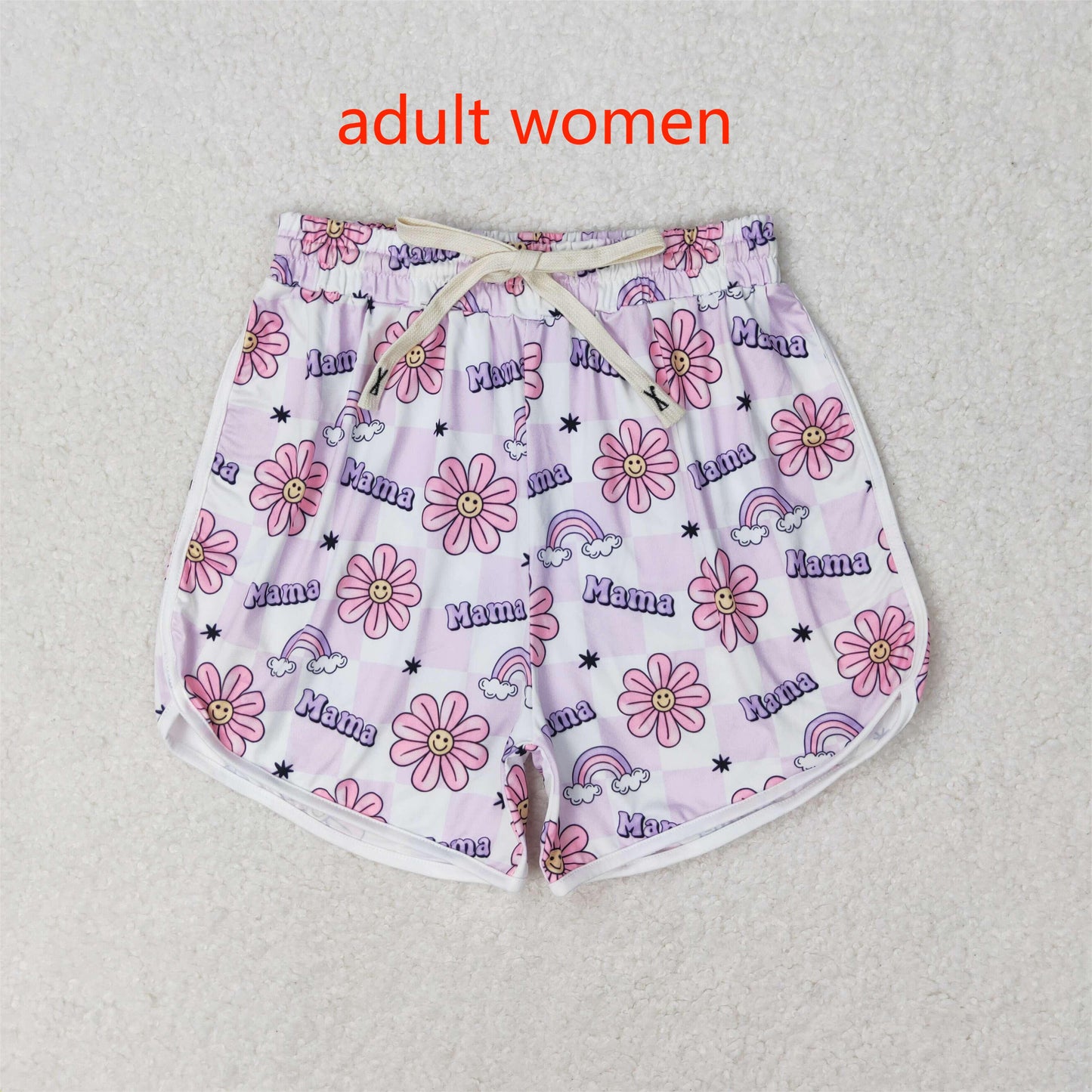Baby Girls and Adults women Smiley face floral light purple sports shorts