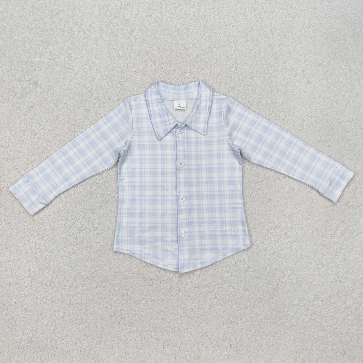BT1075 Light blue plaid long sleeves kids boys button down shirt