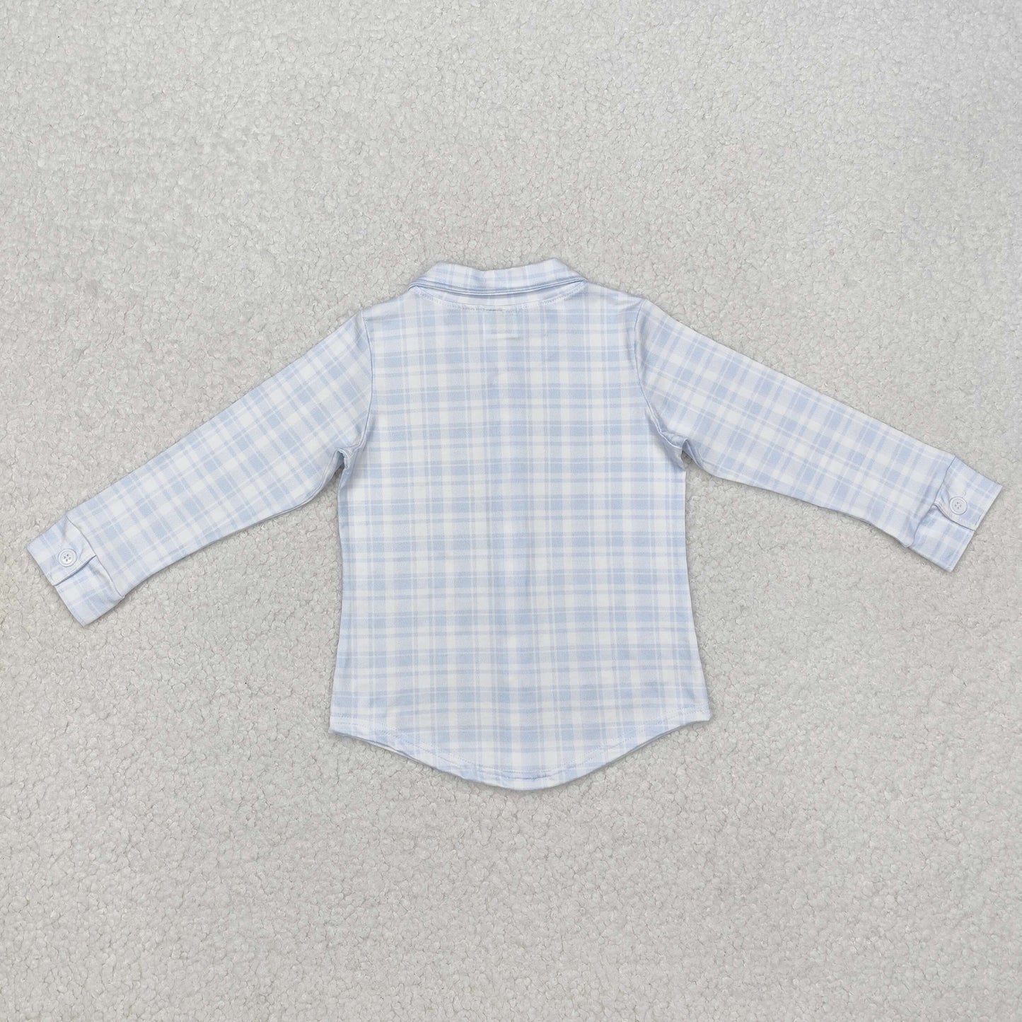 BT1075 Light blue plaid long sleeves kids boys button down shirt