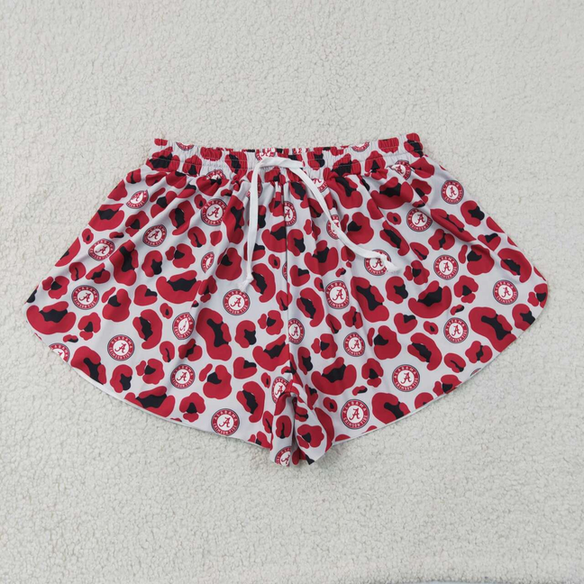 SS0807 RTS NO MOQ (In stock)Yoga Adult Women Red Leopard Team Ruffle Trim Shorts Casual Yoga Bottoms