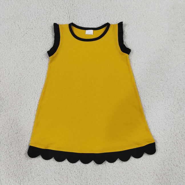 GSD4098 RTS NO MOQ (In stock)Baby Girls Solid Color Sleeveless Scallop Knee Length Summer Dresses