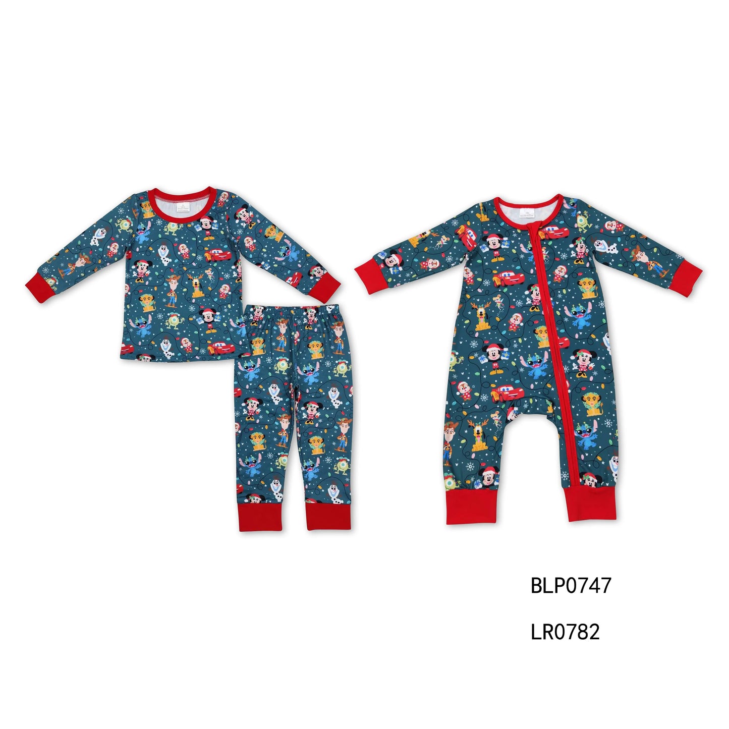BLP0747 LR0782 Baby Boys Christmas cartoon mouse pattern dark green long-sleeved trousers suit & romper