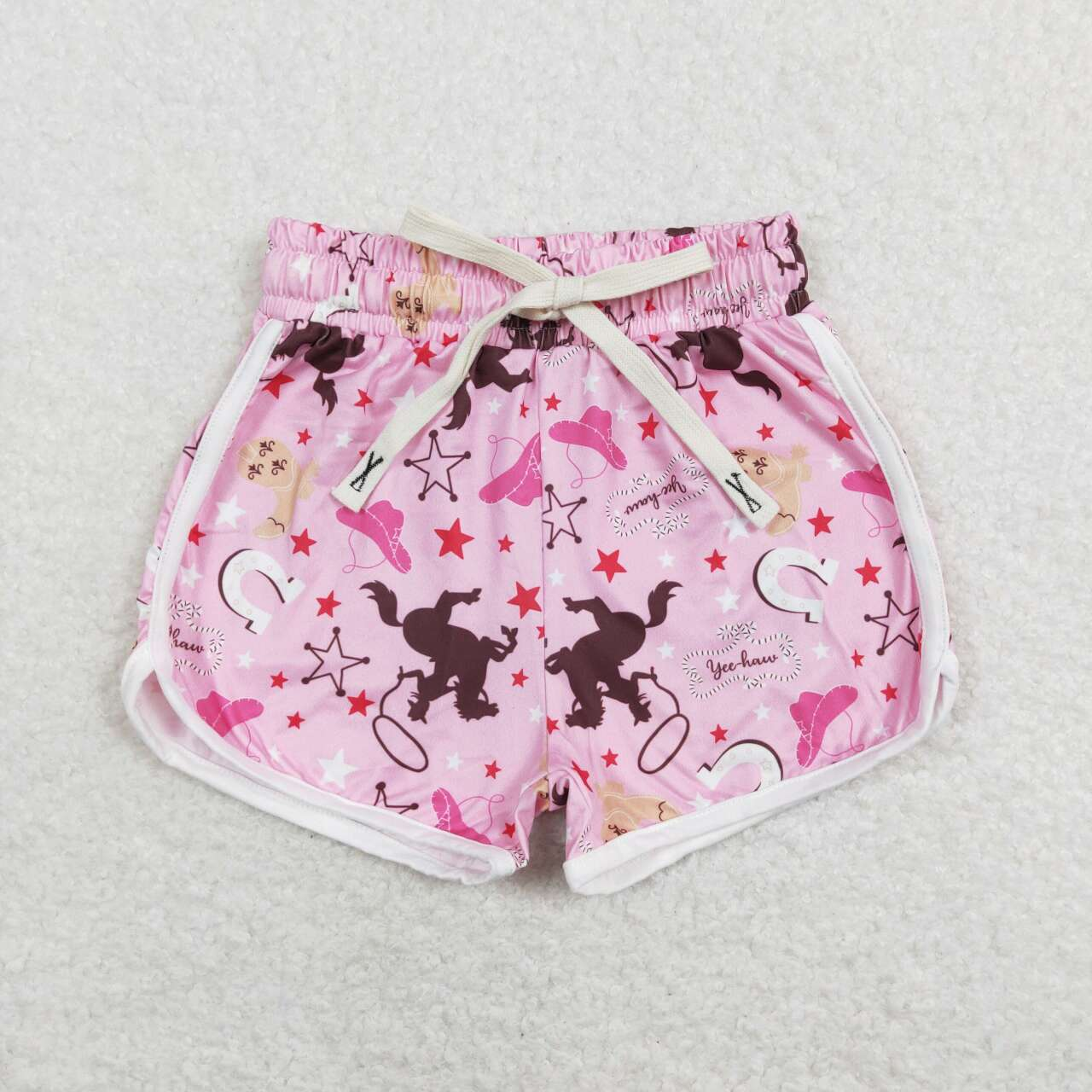 Adults women and Baby Girls Horseback Riding Boys-Cowboy Hat-Five-Pointed Star Pink Yoga Shorts