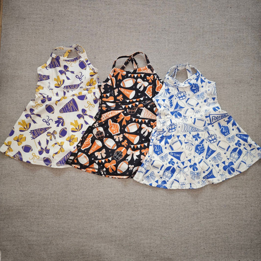 10.15 RST Sibling 3 Colors Baby Girls Bows Footballs Go Team Shorts Yoga Active Knee Length Dresses