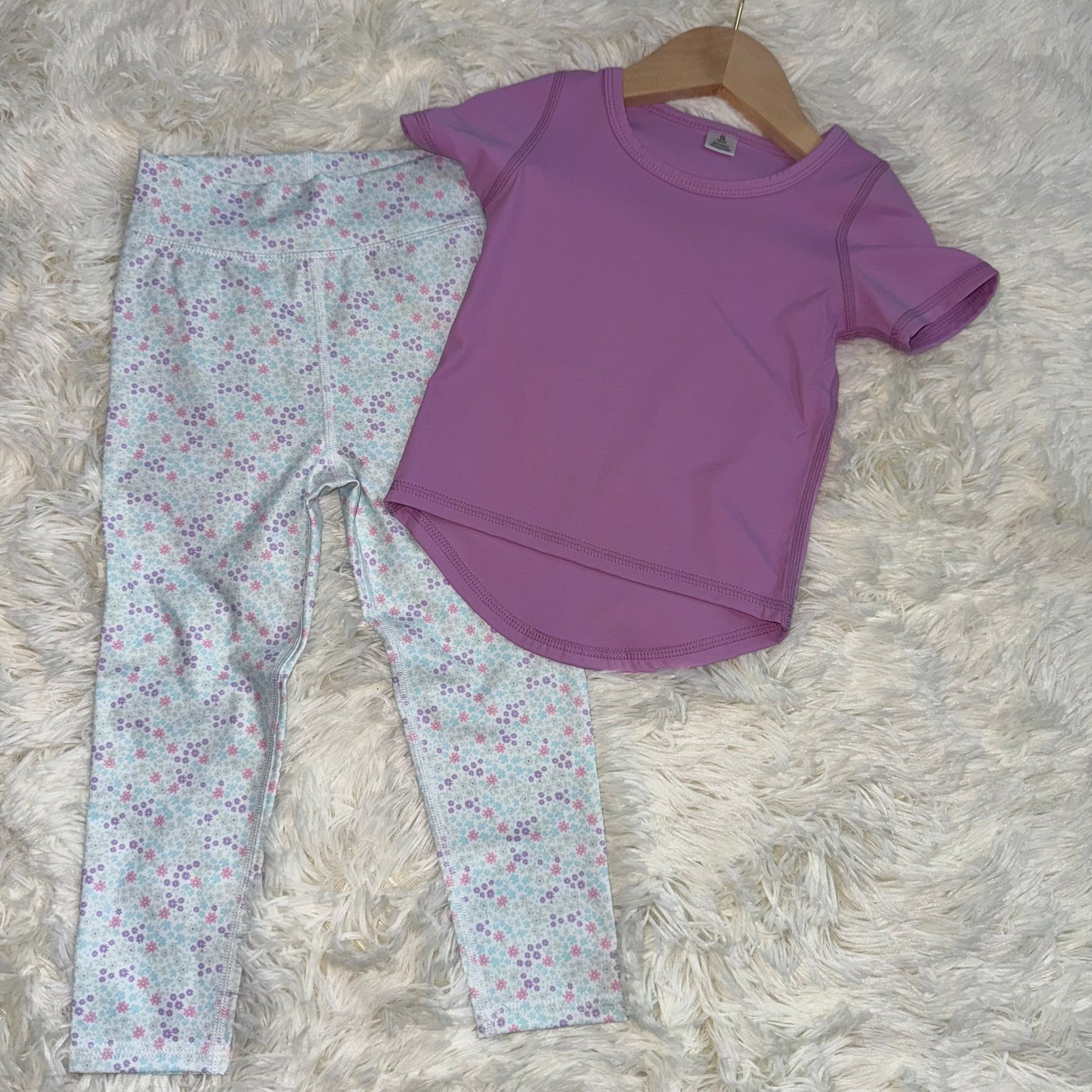 11.11 RST GSPO2067 Baby Girls Lavender Short Sleeve Top Floral Legging Pants Yoga Active Clothes Set