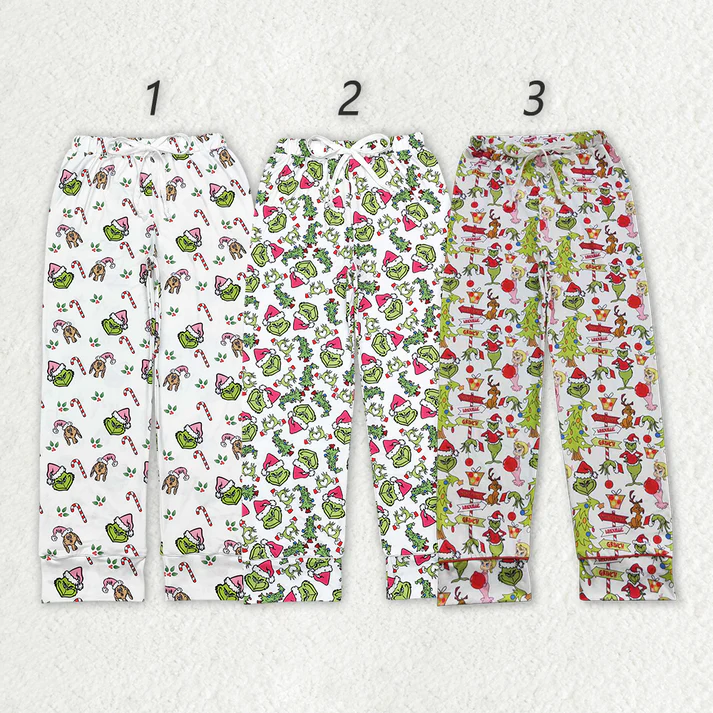 Adults women cartoon Christmas green monster straight trousers