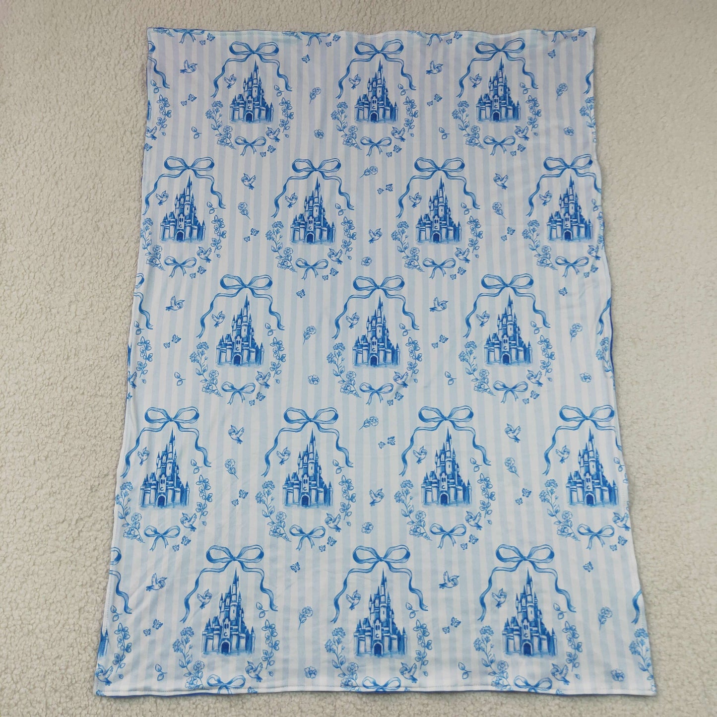 BL0247 RTS NO MOQ (In stock)Baby Kids Blue Stripe Print Bow Warm Blankets