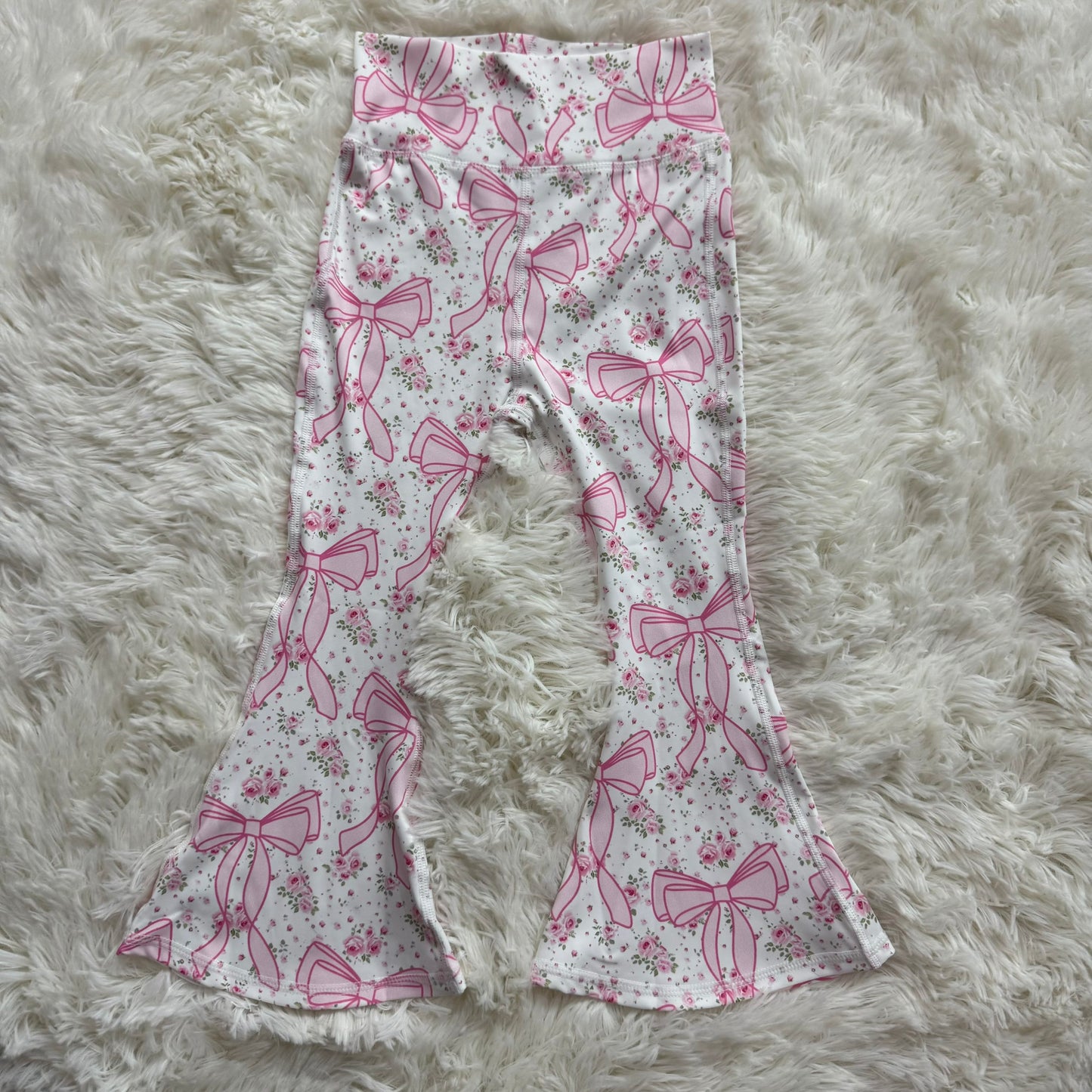 11.3 RST P0773 Baby Girls Pink Floral Bows Bell Bottom Yoga Active Pants