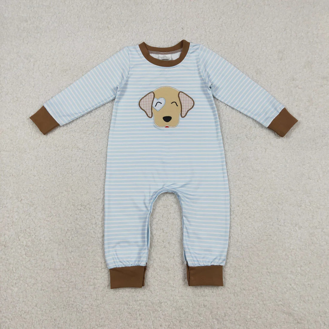 12.16 RTS Sibling Baby Boys Embroidery Dogs Stripe Pants Clothes Set Rompers