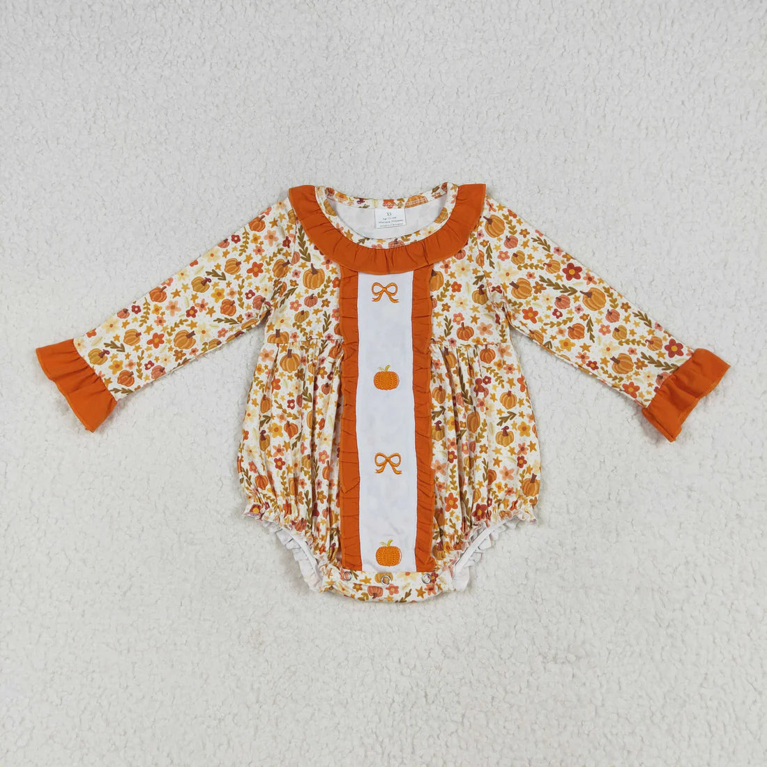10.2 RTS Sibling Embroidery Baby Girls Fall Bows Pumpkins Tunic Pants Set Knee Length Dress Rompers