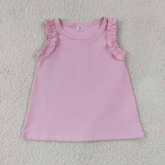 GT1701 RTS NO MOQ (In stock)Baby Girls Light Pink Cotton Sleeveless Tunic Shirt Casual Summer Top