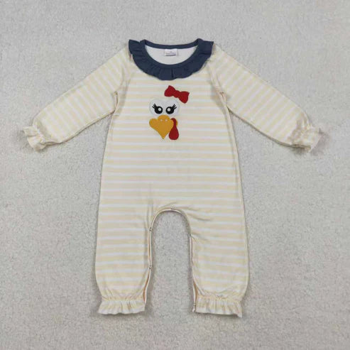 10.13 RTS Sibling Baby Girls Stripe Embroidery Turkey Tunic Ruffle Pants Thanksgiving Set Footie Rompers