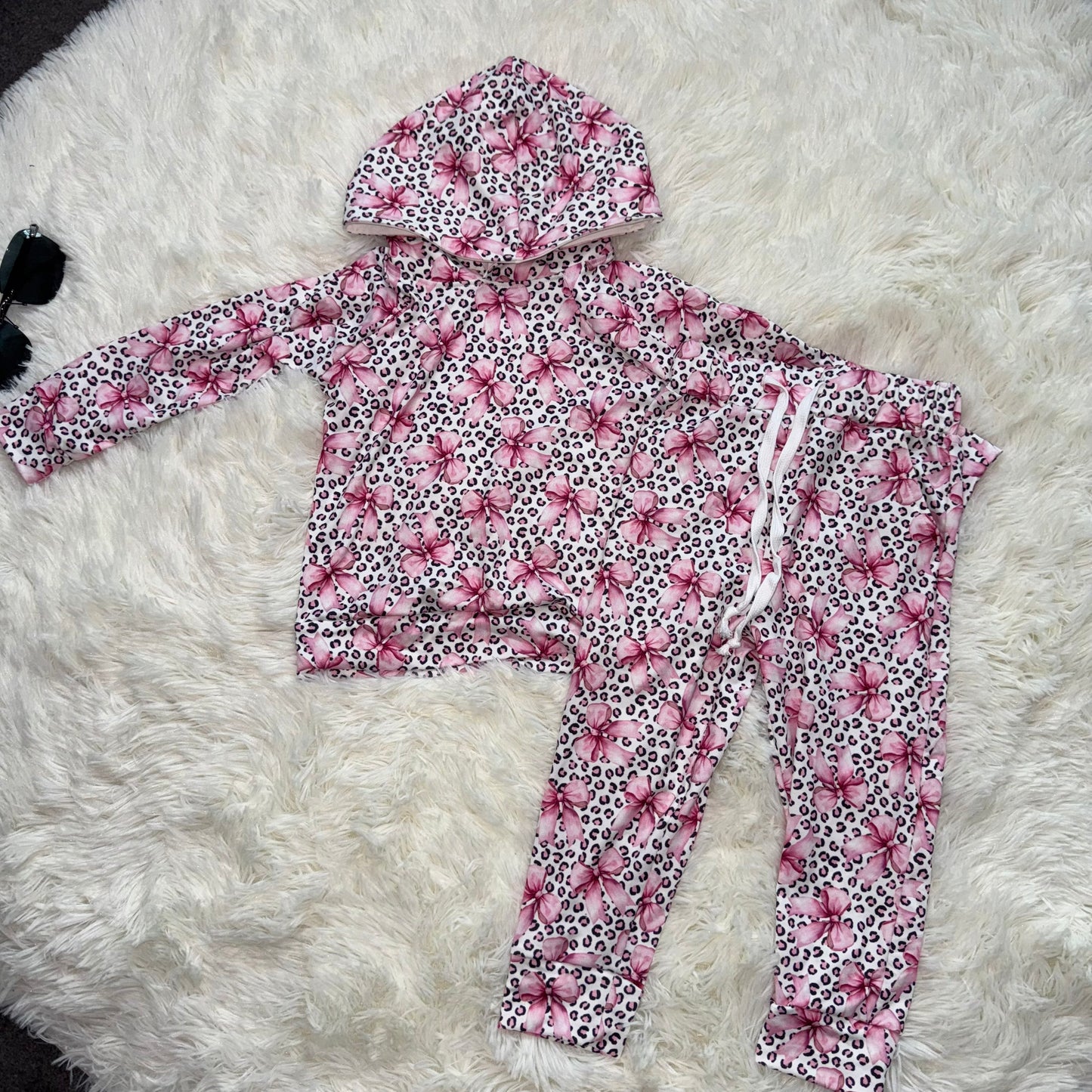 11.3 RST GLP2854 Baby Girls Pink Bows Leopard Hoodies Pockets Legging Pants Clothes Sets