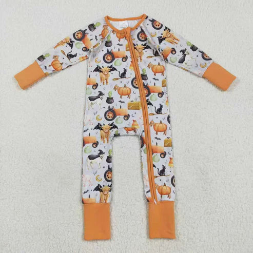 9.22 RTS Sibling Baby Boys Pumpkins Bats Halloween Zipper Footie Rompers Pajamas Sets