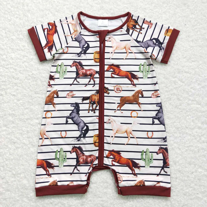Baby Boys Galloping Horse Short Zip-Up Romper