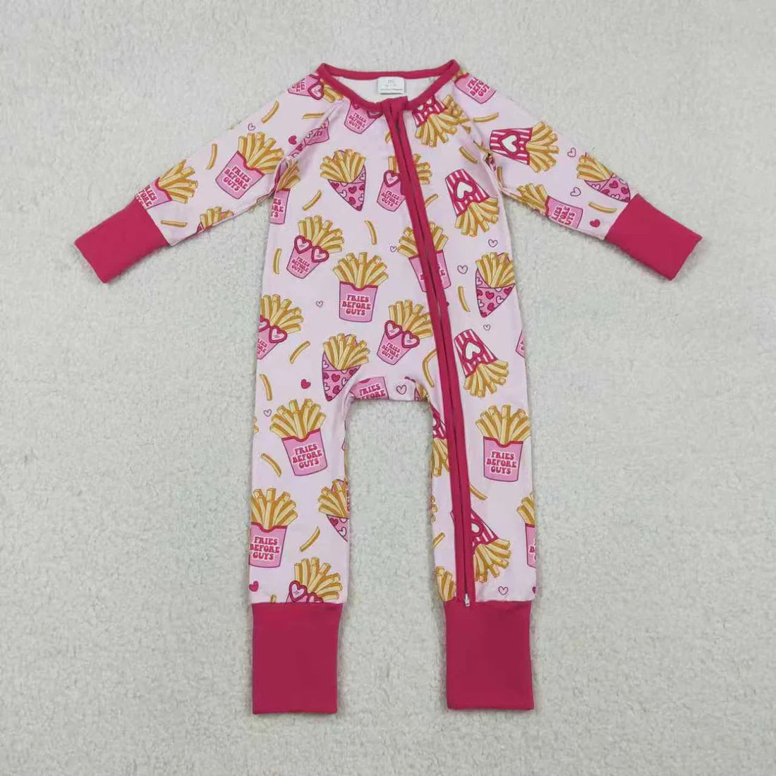 12.2 RTS Sibling Baby Girls Hearts Chip Valentines Pants Pajamas Set Zipper Convertible Rompers