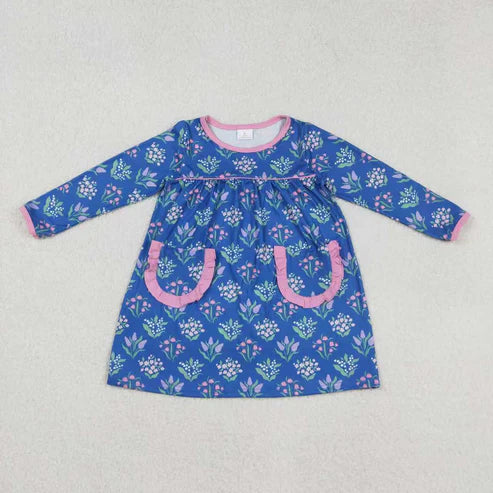 9.20 RTS Sibling Baby Girls Pink Shirts Blue Floral Pockets Skorts Clothes Set Knee Length Dresses