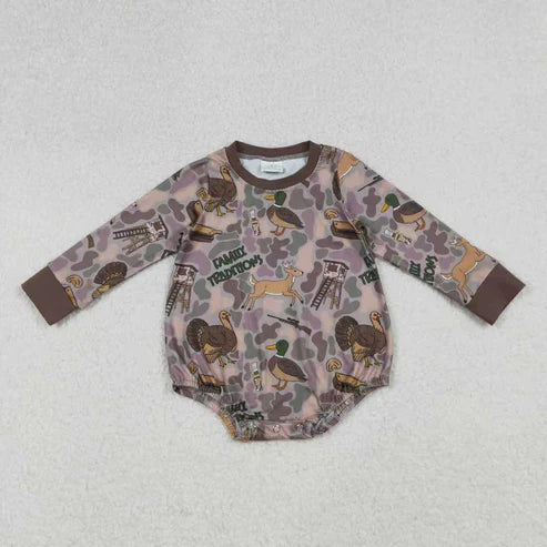 10.1 RTS Sibling Baby Boys Brown Turkey Ducks Camo Top Pockets Pant Hunting Clothes Sets Rompers