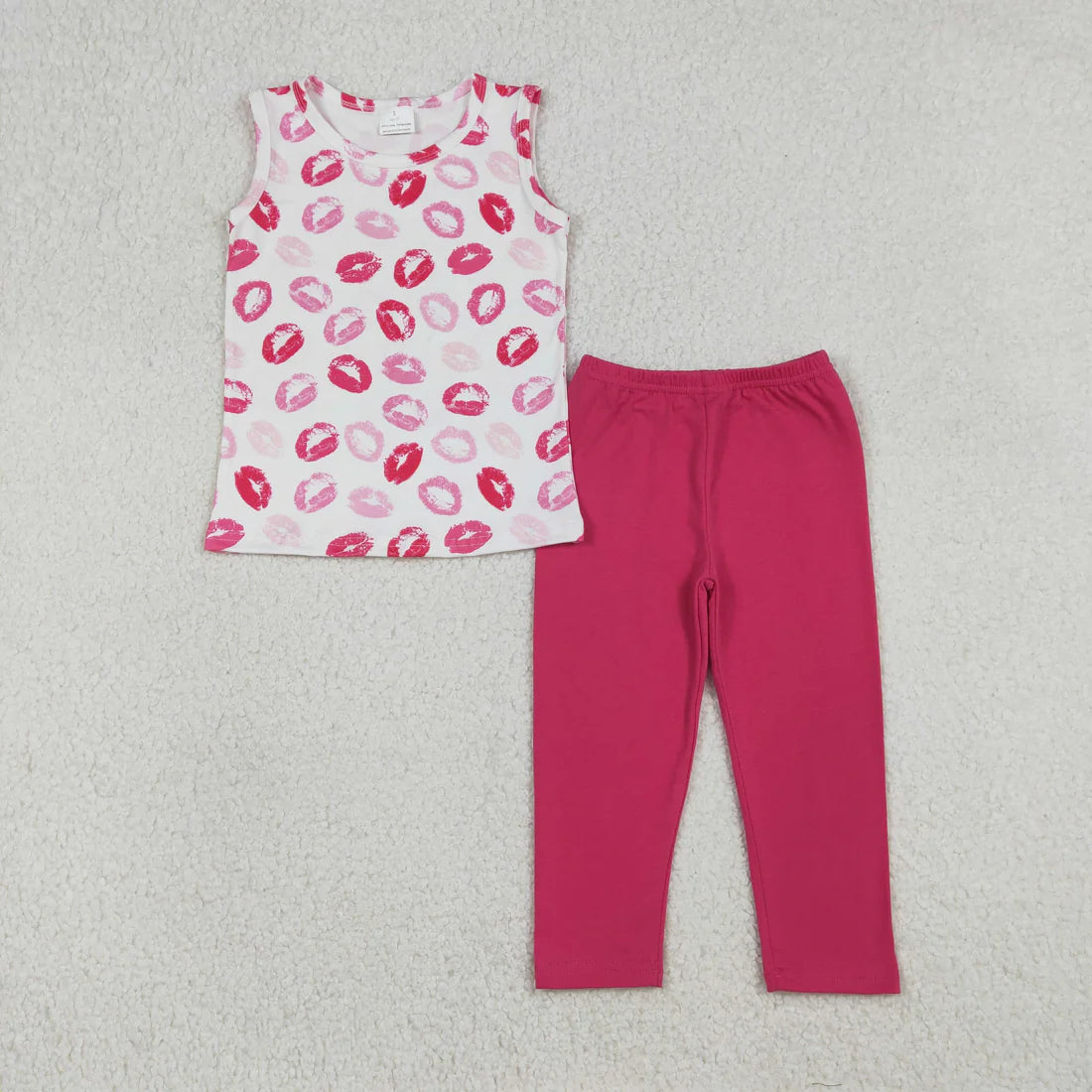 12.30 RTS NO MOQ (In stock)GT1419 + P0958 Baby Girls Red Mouths Vest Top Legging Pants Valentines Clothes Sets
