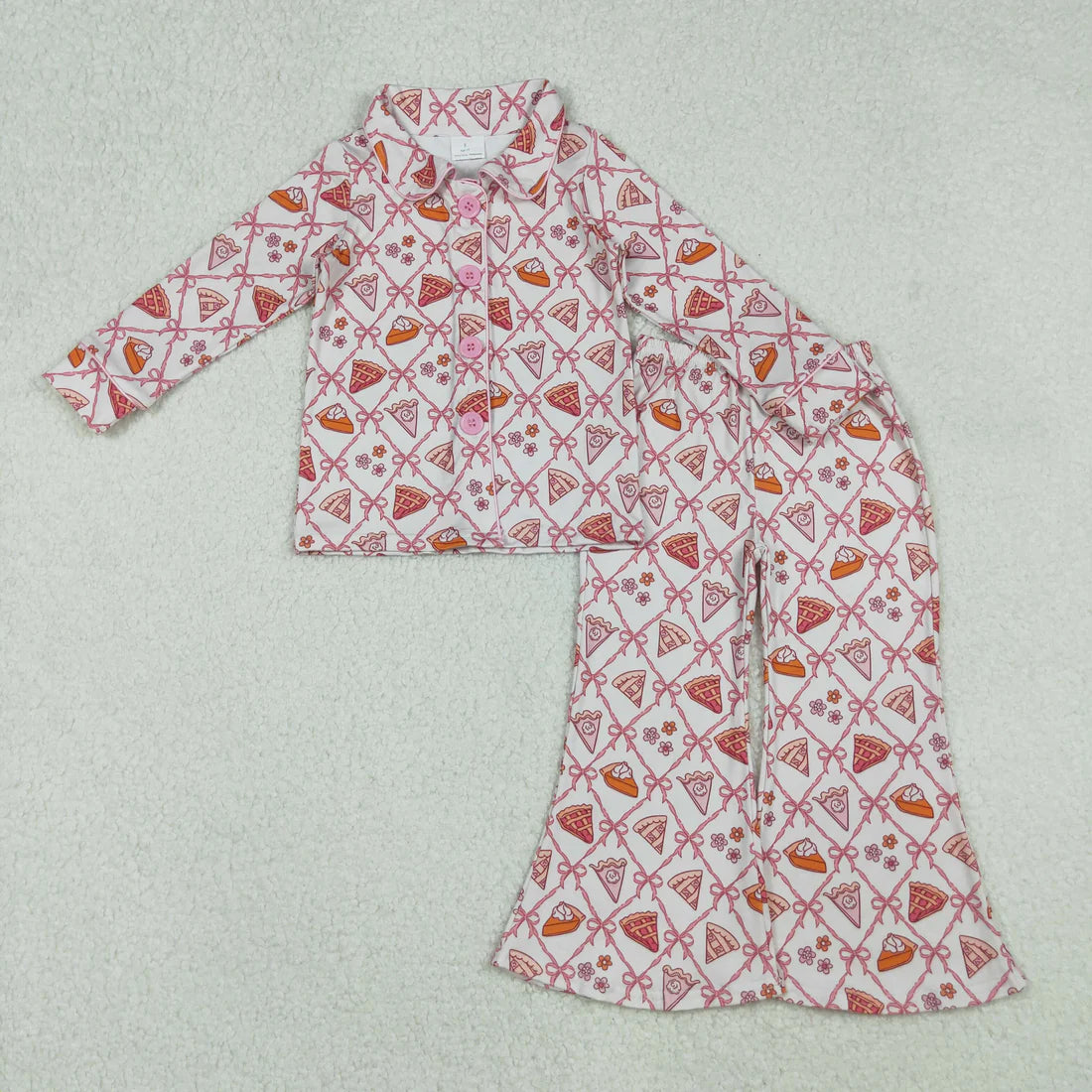 9.24 RTS Sibling Baby Girls Bows Flowers Pie Checked Button Thanksgiving Pajamas Set Zip Footie Rompers