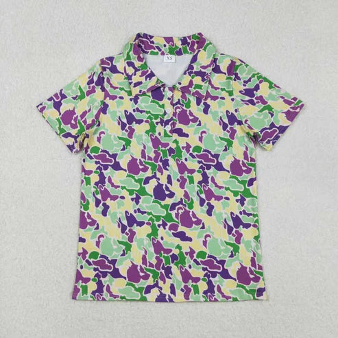 11.19 RTS Sibling Daddy and Boys Mardigras Camo Polo Shirts Top