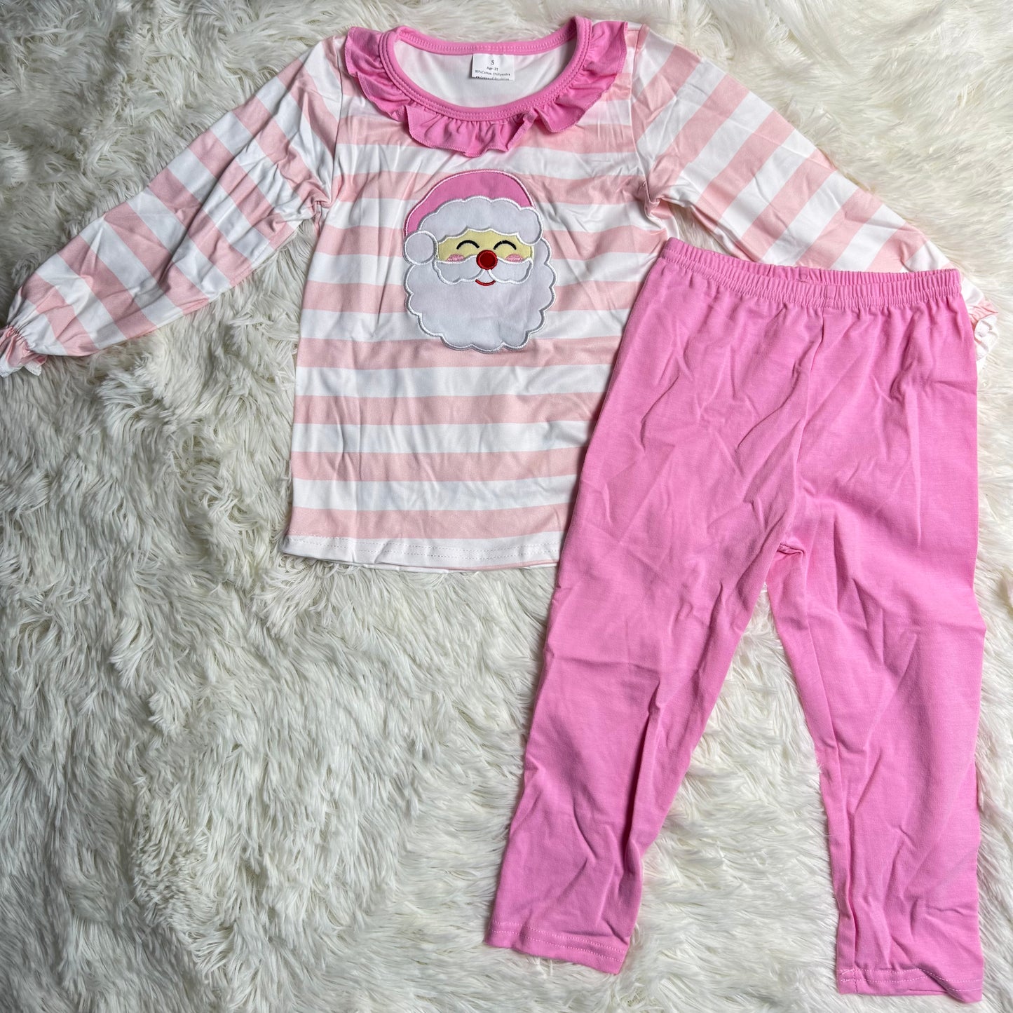 12.5 RST GLP1739 Baby Girls Christmas Pink Stripes Santa Top Pants Outfits Sets