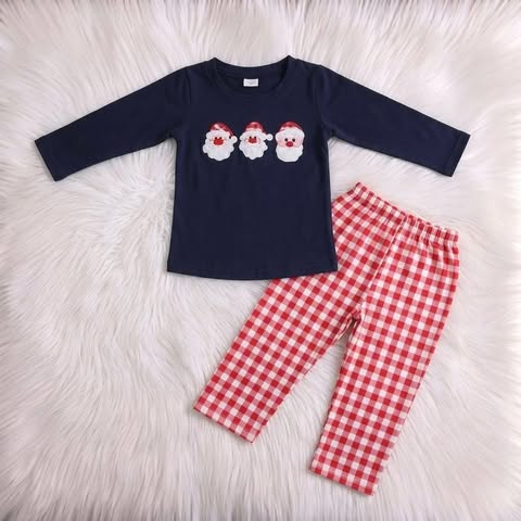 RTS NO MOQ (In stock)6 A6-27 Embroidered Christmas long sleeve pants set