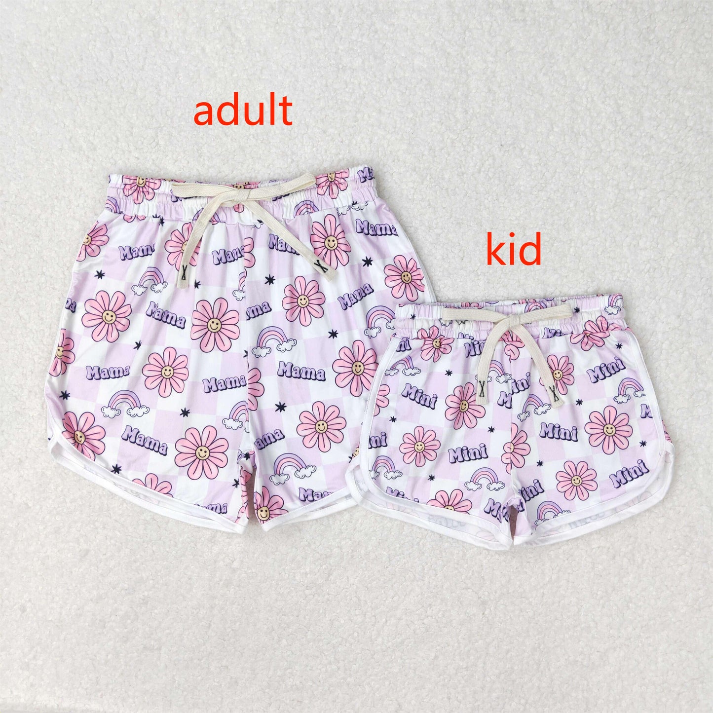Baby Girls and Adults women Smiley face floral light purple sports shorts