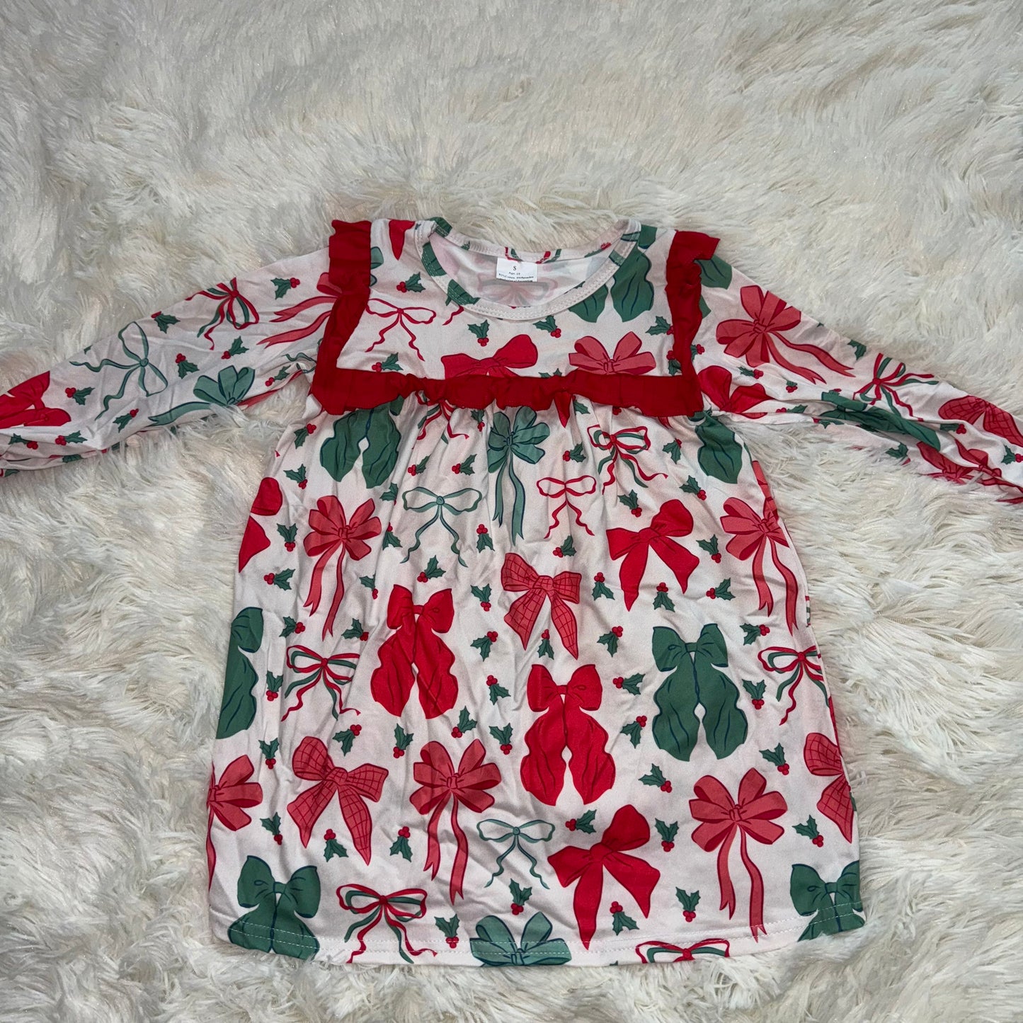11.5 RST GLD1046 Baby Girls Christmas Red Green Bows Knee Length Dresses