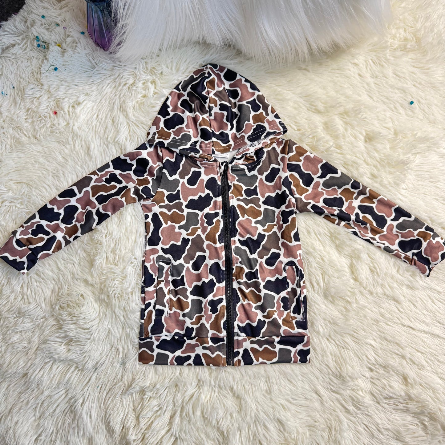 12.27 RST BT1382 Baby Boys Southern Dark Brown Camo Pockets Zipper Hoodie Jackets Top