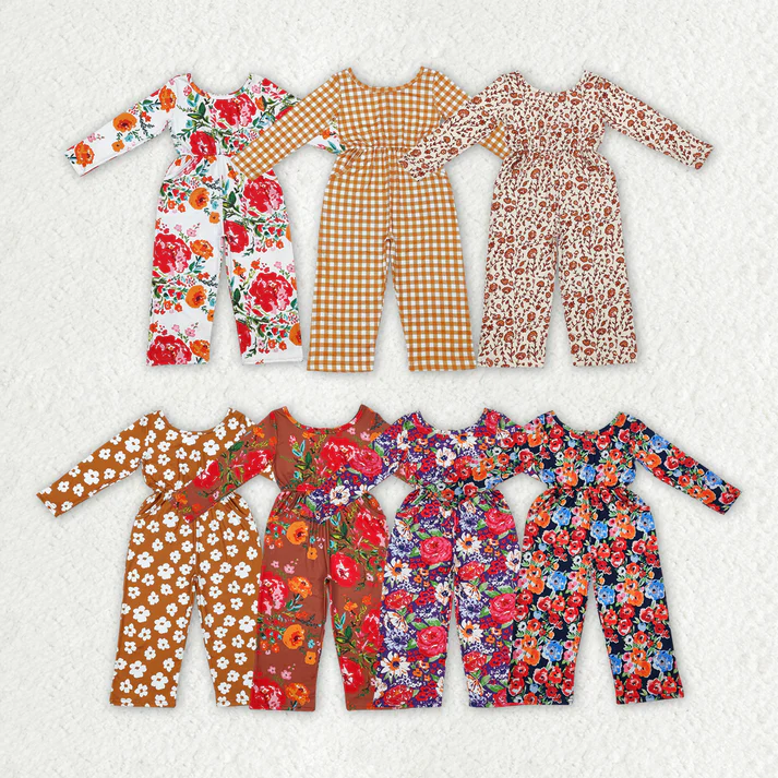 Baby Girls Groovy Flowers Long Sleeve Fall Jumpsuits