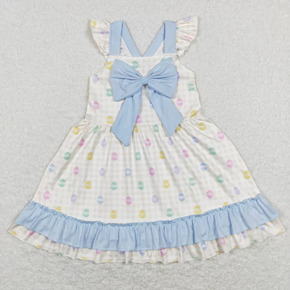 Sibling Baby Girls Bow Easter Eggs Rompers Dresses Outfits Suits
