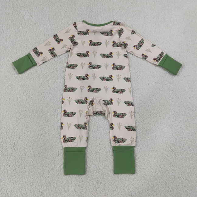 LR3117 RTS NO MOQ (In stock)Baby Boys Camouflage Duck Long Sleeve Two Way Zipper Convertible Rompers