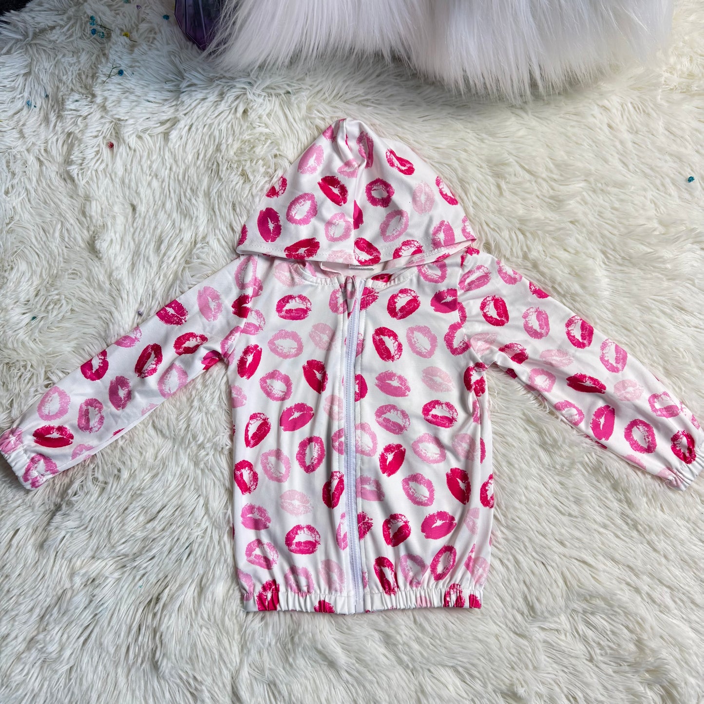 12.27 RST GT1420 Baby Girls Pink Mouths Valentines Zipper Hoodies Jacket Top