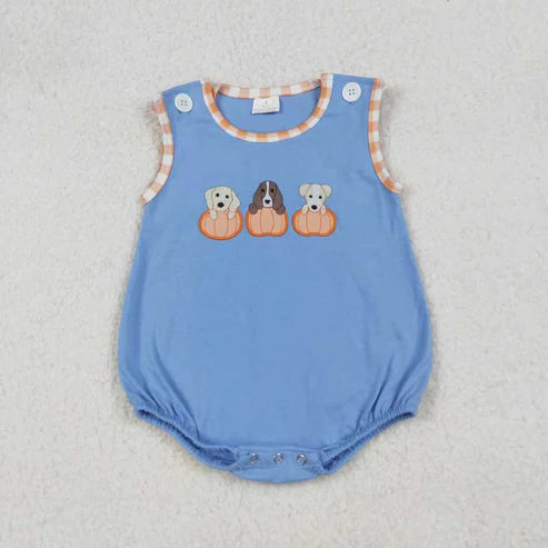 9.19 RTS Sibling Baby Boys Girls Embroidery Pumpkins Dogs Shorts Clothes Sets Rompers