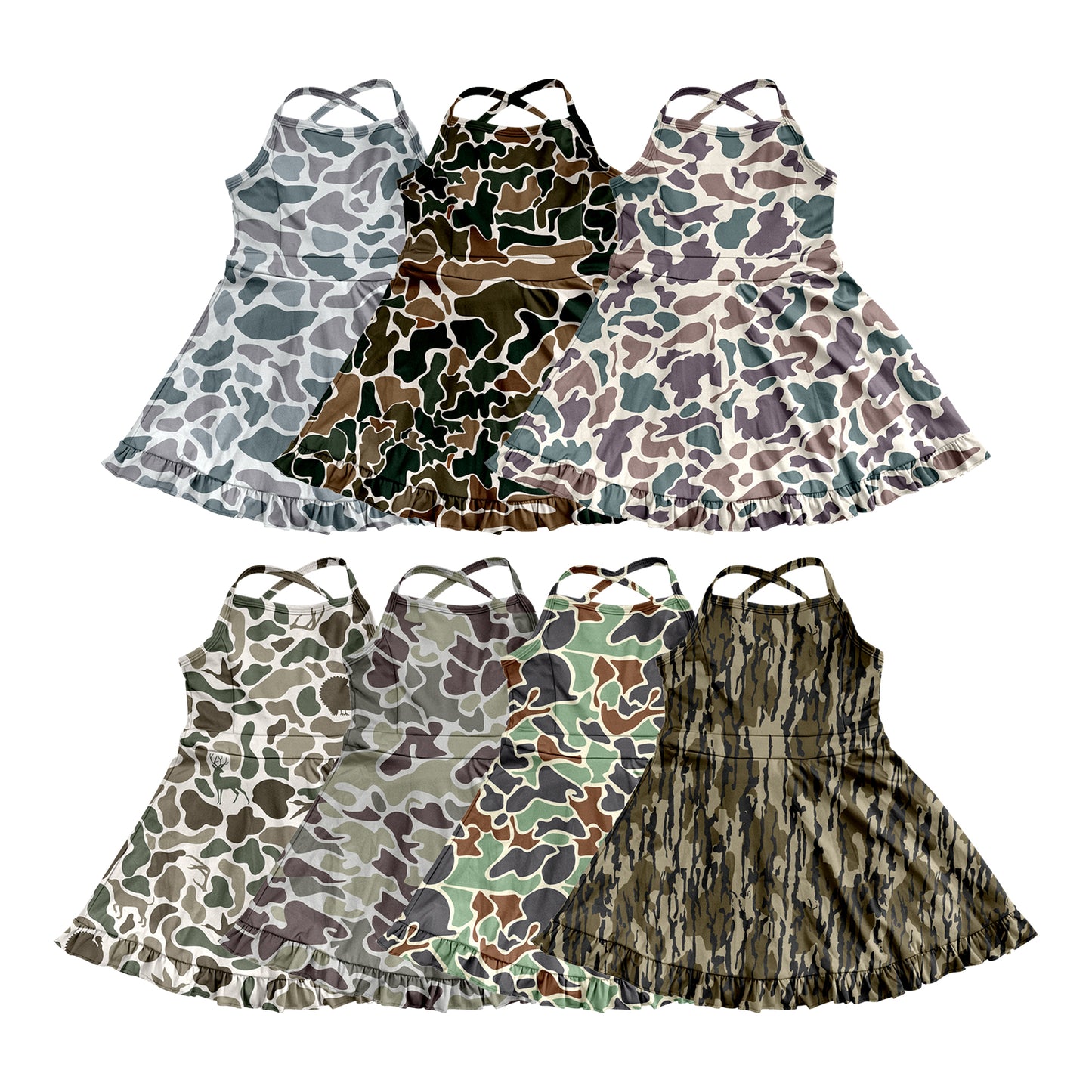 4.24 Pre order Girls Purple Camo Straps Ruffle Athletic Dress Children's Sportswear with Adjustable Straps for Comfortable Fit