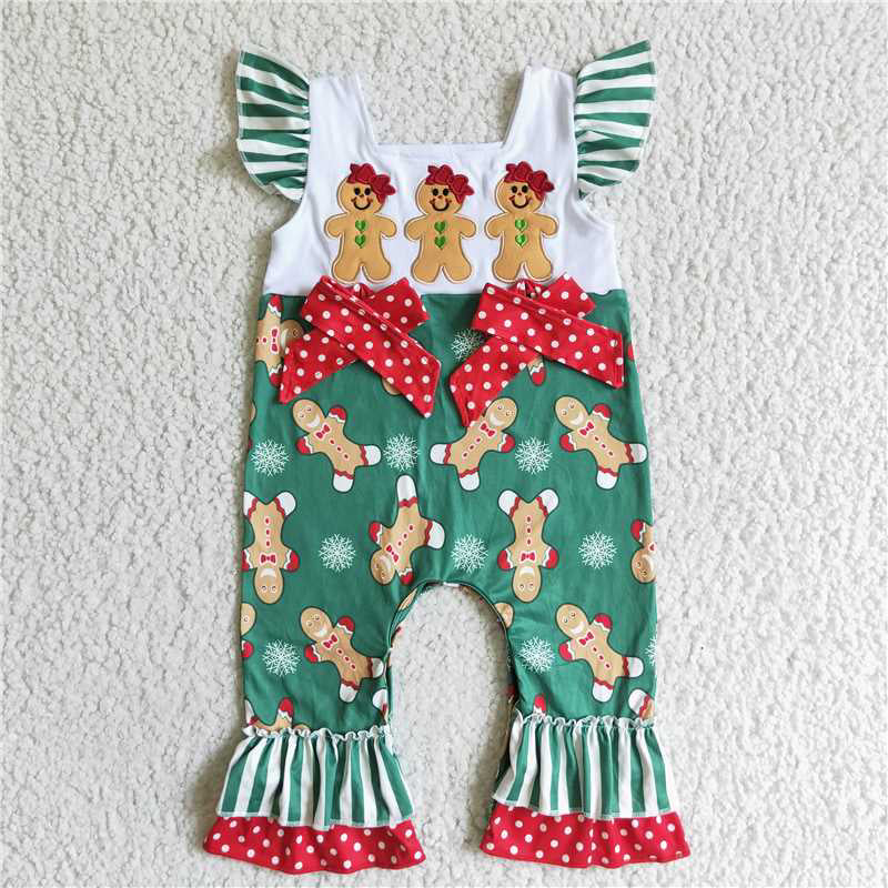 11.18 RTS NO MOQ (In stock)SR0064 Baby girls gingerbreads Christmas ruffle rompers